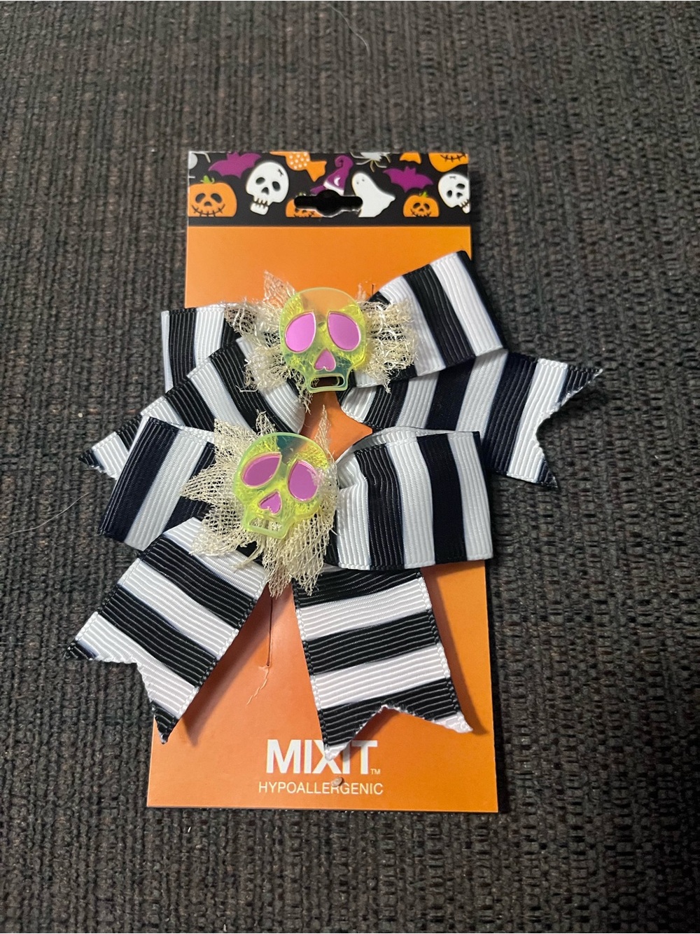 Mixit Black & White Striped Halloween Skull Hair Bows